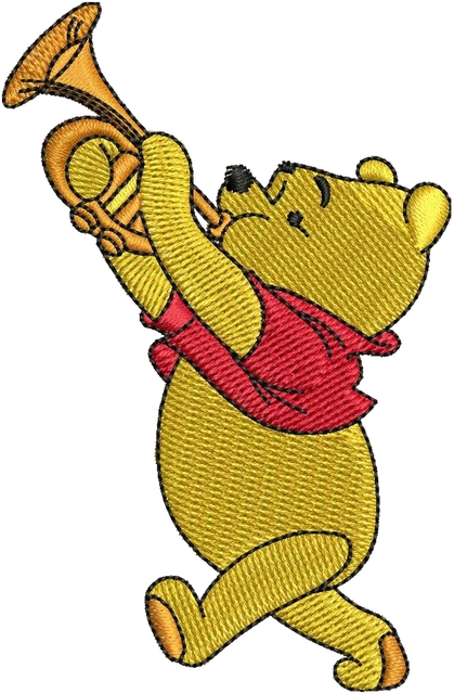 Stickdatei Winnie Puuh spielt Saxofon Stickdatei auf Stoff gestickt