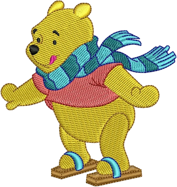 Motif de broderie Winnie the Pooh en snowboard brodé sur tissu