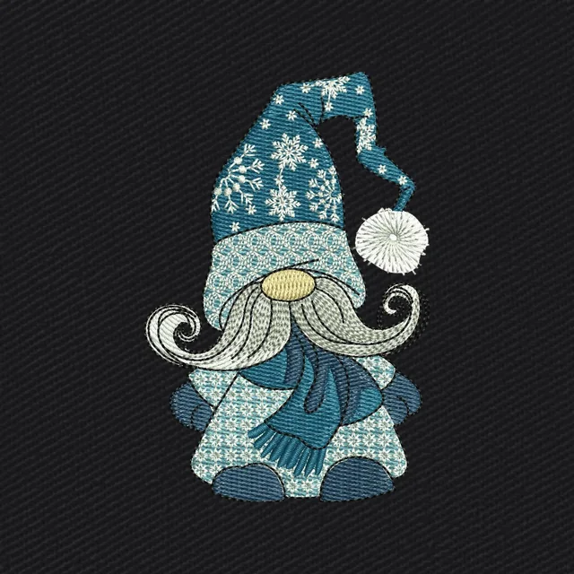 Gnomo invernal azul con bigote curvado