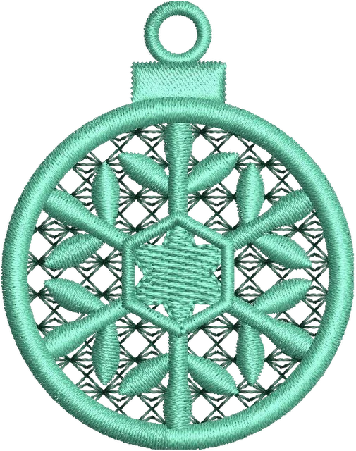 Stickdatei Weihnachtskugel mit Schneeflocke – Stickdatei auf Stoff gestickt