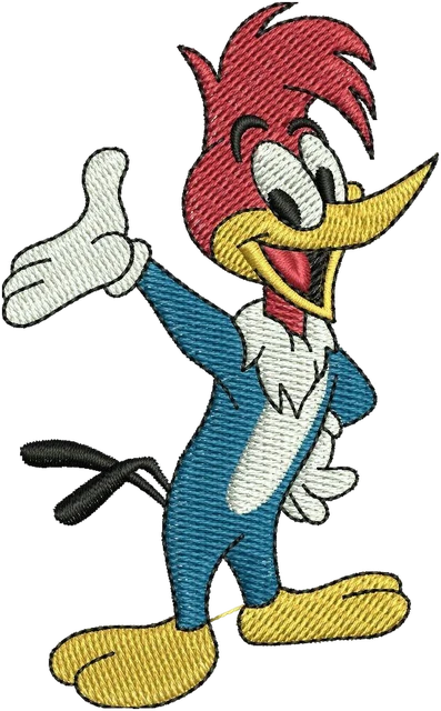Diseño de bordado Diseño de bordado Pájaro Loco de pie con mano abierta sobre tela