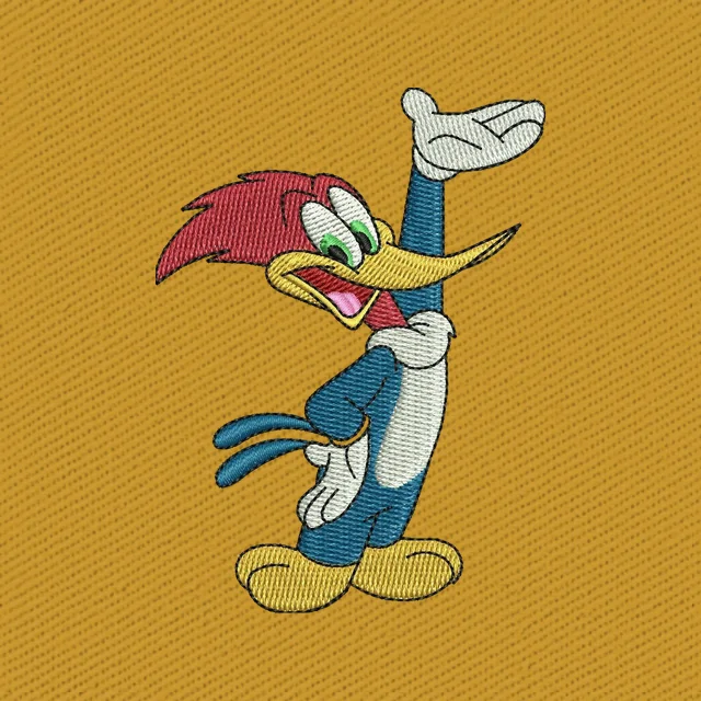 Diseño de bordado Pájaro Loco sonriendo y saludando