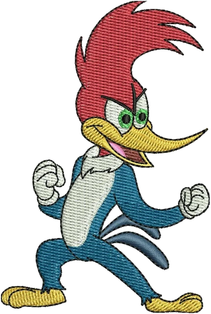 Woody Woodpecker Fighting Stance embroidery design shown stitched on fabric