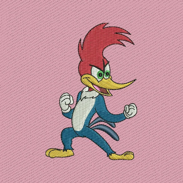 Diseño de bordado Pájaro Loco en posición de lucha