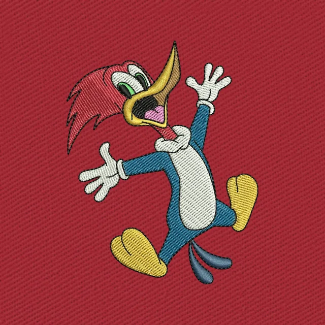 Diseño de bordado Pájaro Loco riendo con brazos abiertos