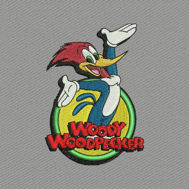Diseño de bordado Pájaro Loco logo circular con nombre