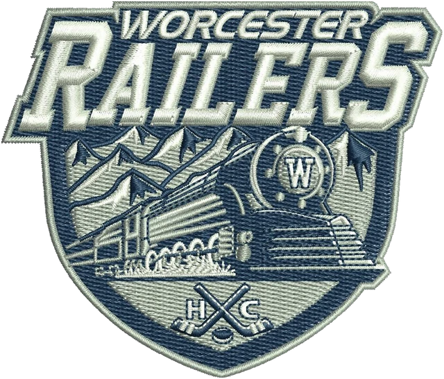 Stickdatei Worcester Railers HC Wappen mit Zug Stickdatei auf Stoff gestickt