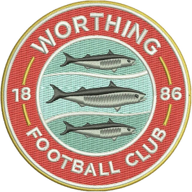 Worthing FC 1886 Round Fish Badge Embroidery Design embroidery design shown stitched on fabric