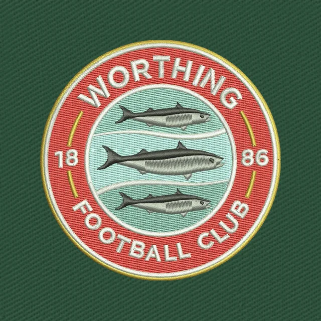 Motif de broderie écusson rond Worthing FC poissons 1886