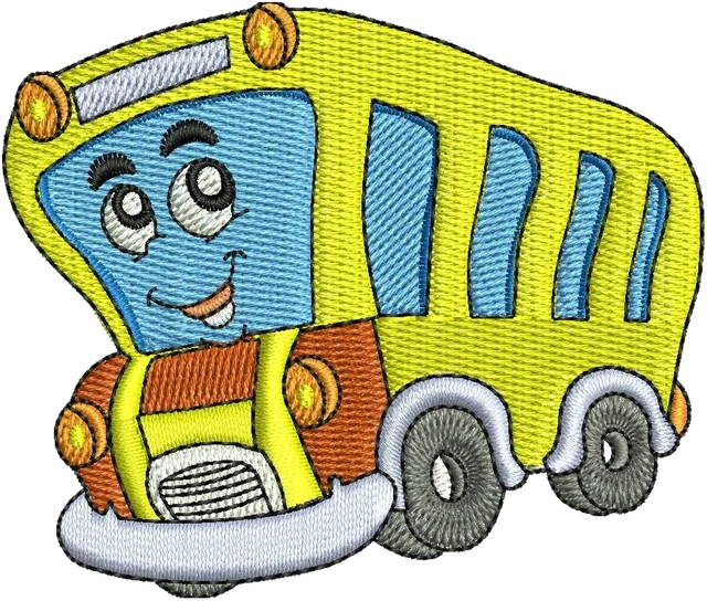 Diseño de bordado Autobús amarillo sobre tela