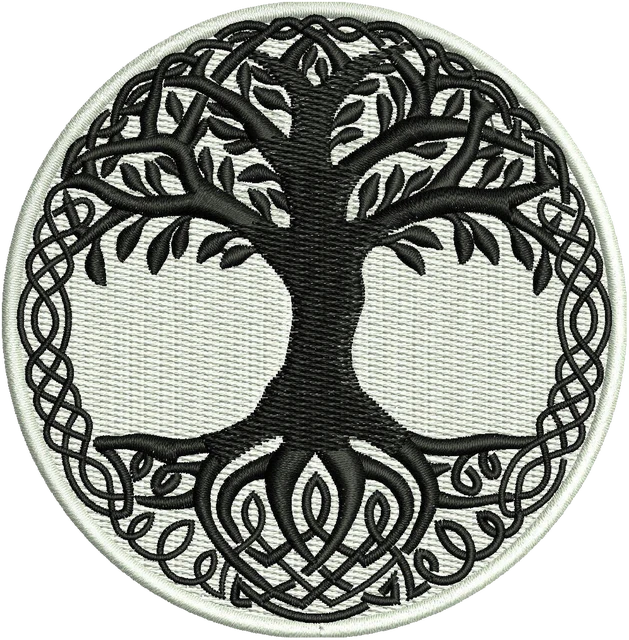 Yggdrasil the Tree of Life in Norse Embroidery Design embroidery design shown stitched on fabric