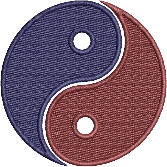 Ricamo Disegno da ricamo simbolo yin yang blu e bordeaux su tessuto