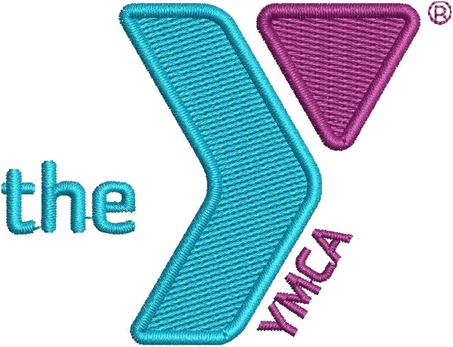 Stickdatei YMCA Logo Stickdatei auf Stoff gestickt