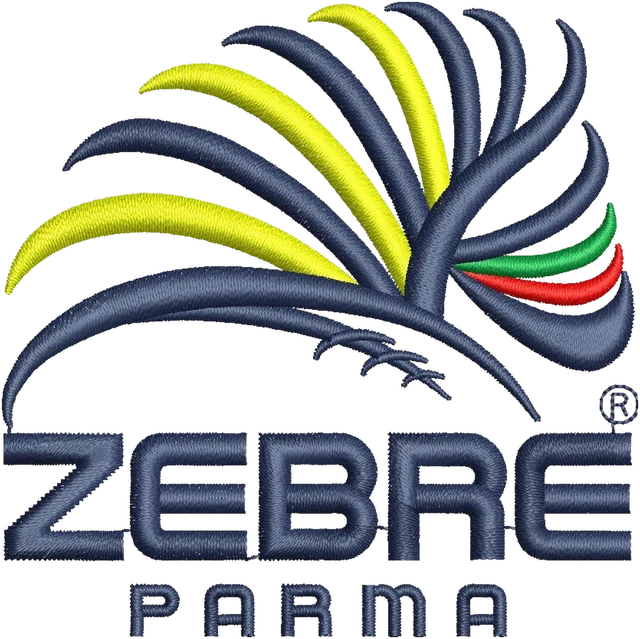 Zebre Parma Multicolour Arc Logo Embroidery Design embroidery design shown stitched on fabric