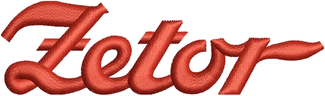 Zetor Red Script Wordmark embroidery design shown stitched on fabric